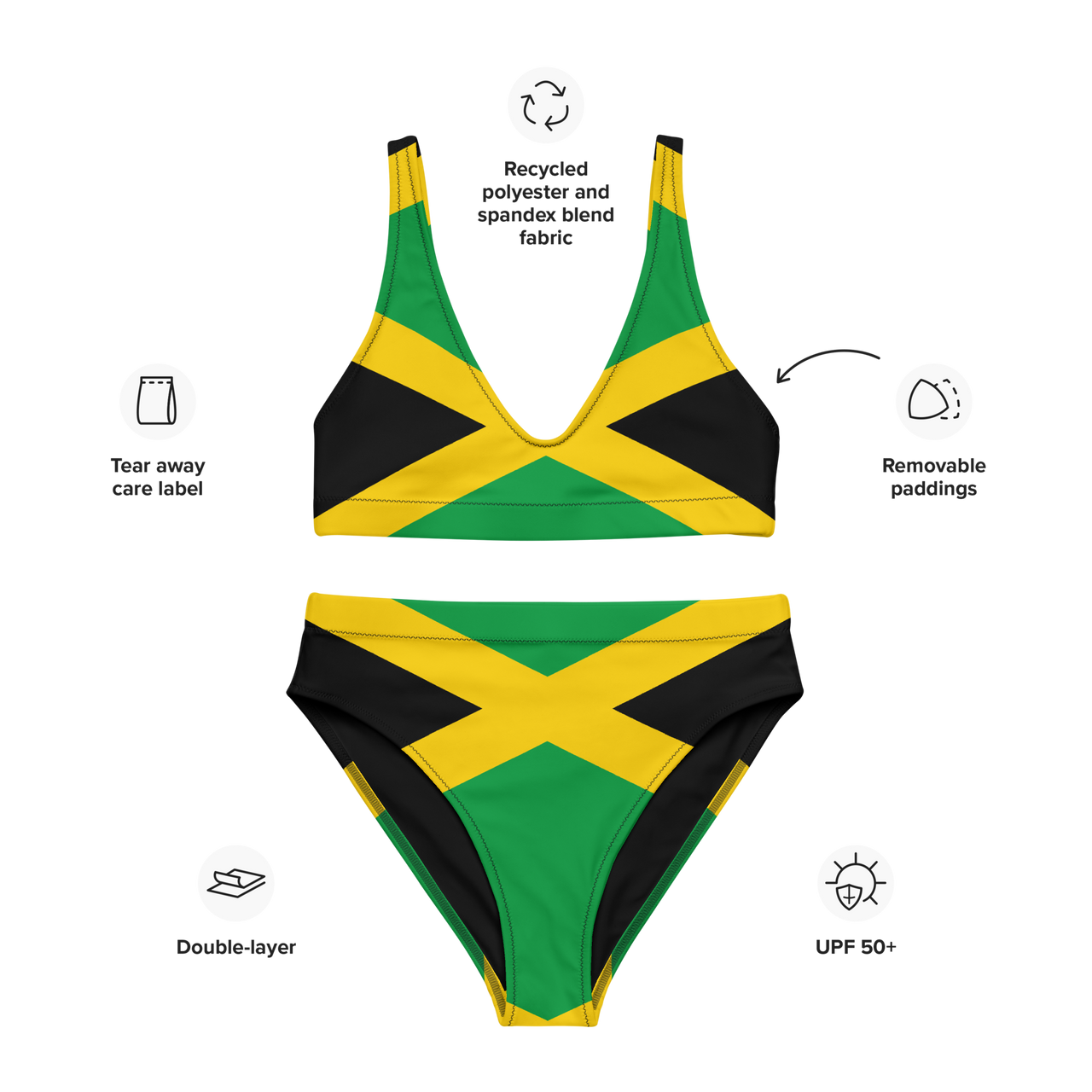 Jamaican Flag Recycled high-waisted bikini