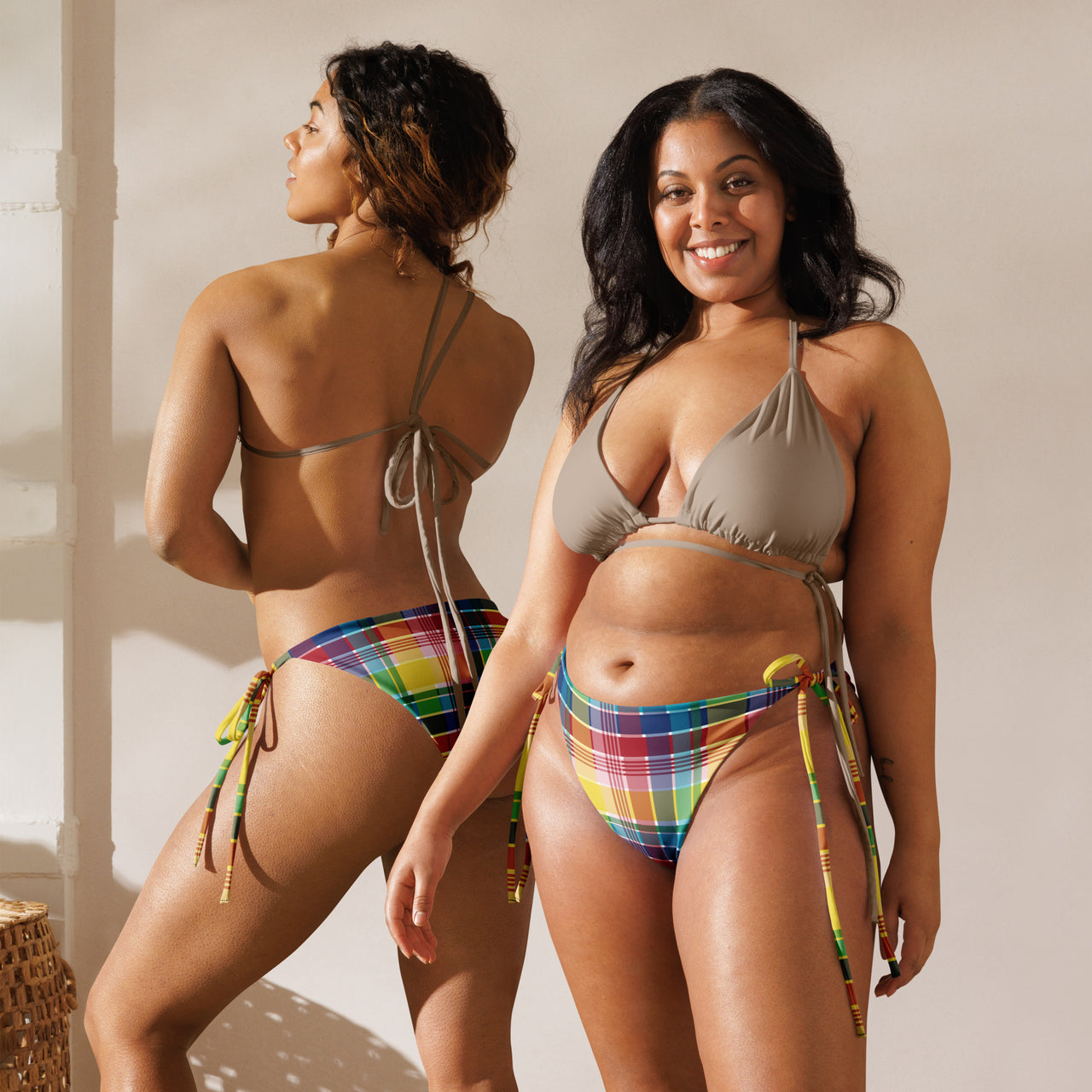 Virgin Islands Madras recycled string bikini bottom