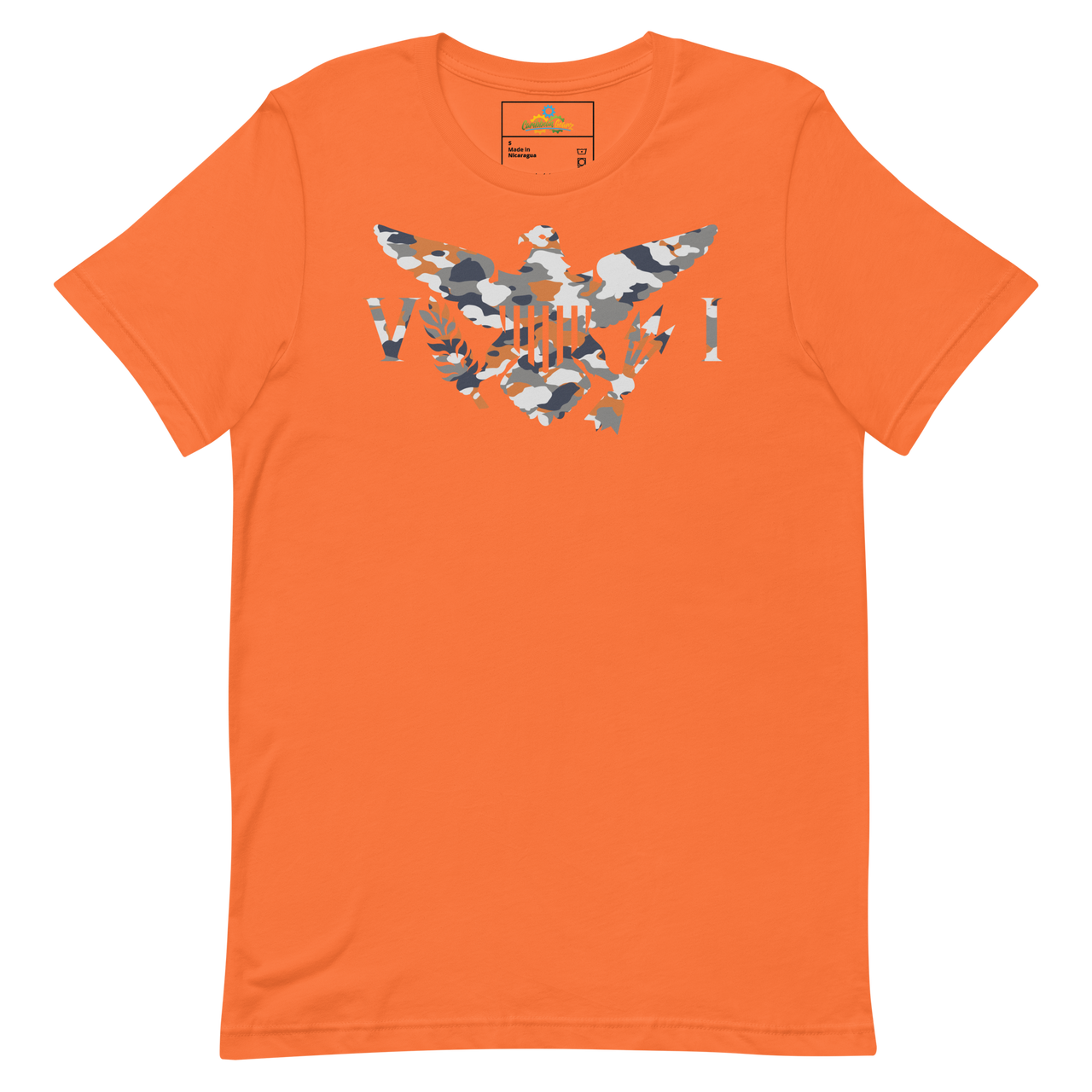 Virgin Islands Flag Orange Grey White Camo Unisex t-shirt